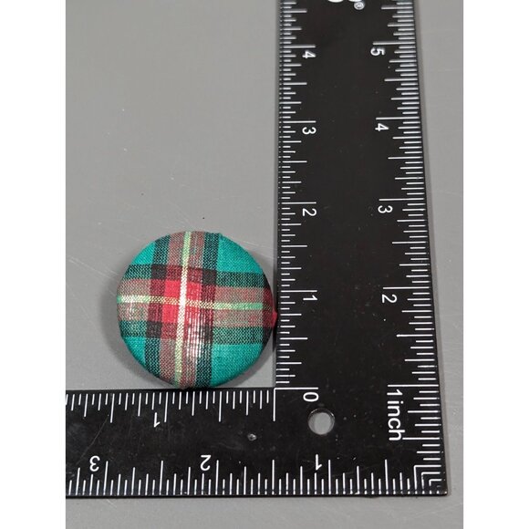 VTG Christmas Green Red Plaid Ribbon Tie Necklace Earring Set 26 in Pierced - Picture 7 of 7